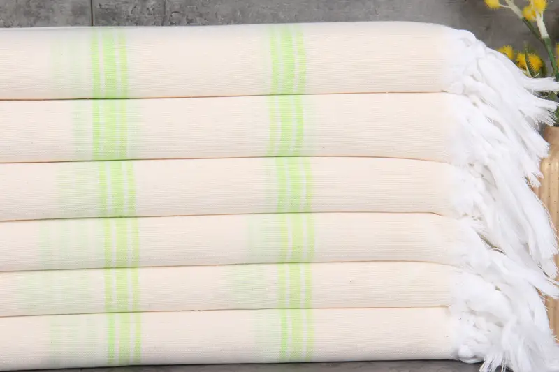 Custom Pistachio Green Striped Beach Towel, Turkish Organic Cotton, 71x40 Inches