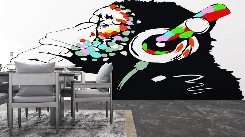 Music Wall Mural, Animal Wallpaper, Abstract Monkey Wall Mural, Graffiti Wall Paper, Dj Monkey Wall Print, Gorilla Wall Paper, - 6