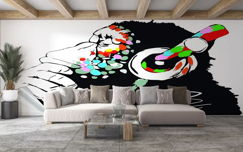 Music Wall Mural, Animal Wallpaper, Abstract Monkey Wall Mural, Graffiti Wall Paper, Dj Monkey Wall Print, Gorilla Wall Paper, - 4