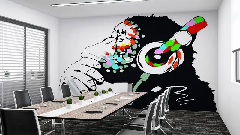 Music Wall Mural, Animal Wallpaper, Abstract Monkey Wall Mural, Graffiti Wall Paper, Dj Monkey Wall Print, Gorilla Wall Paper, - 5