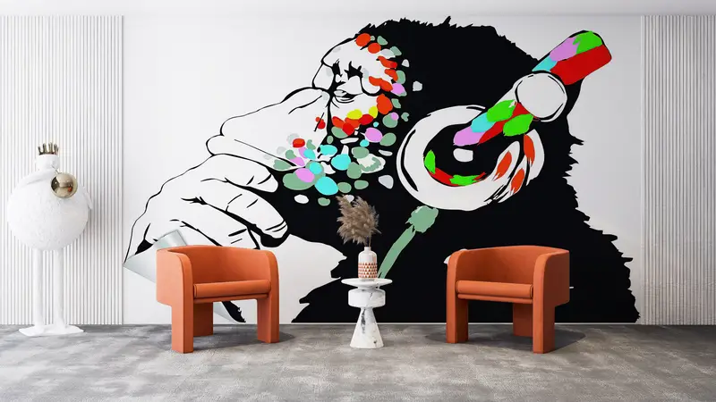 Music Wall Mural, Animal Wallpaper, Abstract Monkey Wall Mural, Graffiti Wall Paper, Dj Monkey Wall Print, Gorilla Wall Paper, - 7