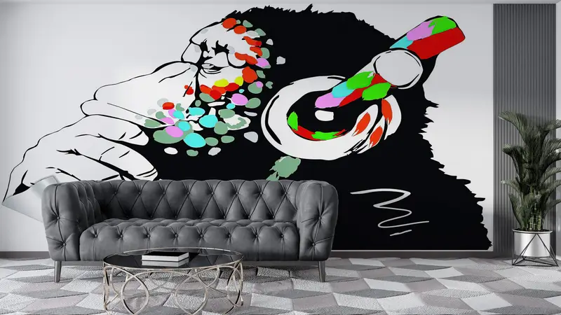 Music Wall Mural, Animal Wallpaper, Abstract Monkey Wall Mural, Graffiti Wall Paper, Dj Monkey Wall Print, Gorilla Wall Paper, - 3