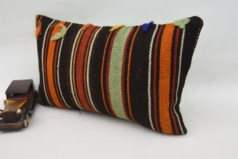 Home Decor Pillow, Handmade Kilim Cushion, Turkish Rugs Cushion Case, 12x20 Brown Pillow Cover, Pillow Cover, Turkish Pillow - 3