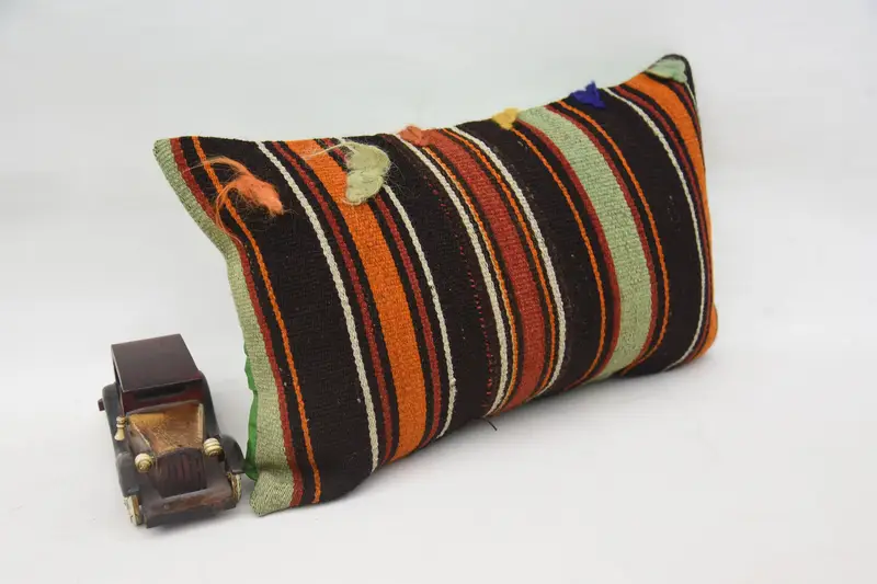 Home Decor Pillow, Handmade Kilim Cushion, Turkish Rugs Cushion Case, 12x20 Brown Pillow Cover, Pillow Cover, Turkish Pillow - 2