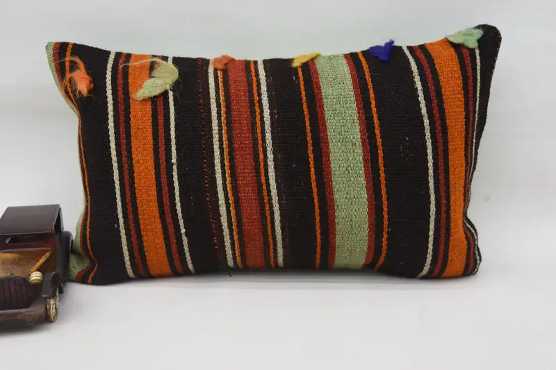 Home Decor Pillow, Handmade Kilim Cushion, Turkish Rugs Cushion Case, 12x20 Brown Pillow Cover, Pillow Cover, Turkish Pillow - 4