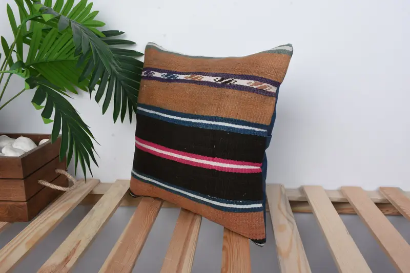 Shabby Chic Cushion Cover, Pillow, Handmade Kilim Cushion, Throw Kilim Pillow, Turkish Corner Cushion, 14x14 Brown Cushion Case, Turkish Pillow - 5