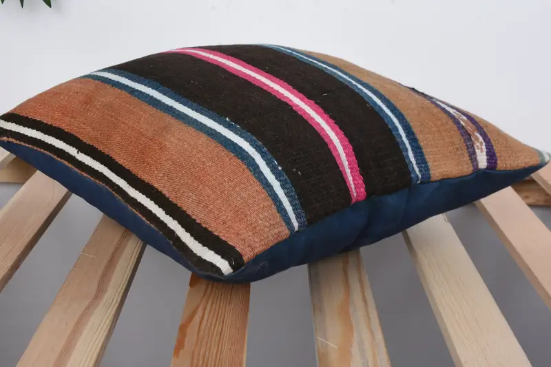 Shabby Chic Cushion Cover, Pillow, Handmade Kilim Cushion, Throw Kilim Pillow, Turkish Corner Cushion, 14x14 Brown Cushion Case, Turkish Pillow - 6