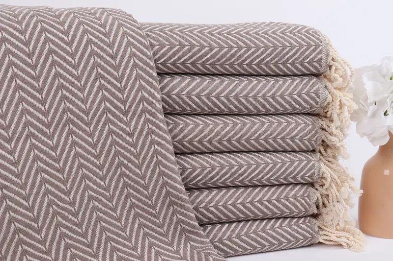 Toallas Turcas Playa Bordada Marrón Chevron 40x71 Pulgadas