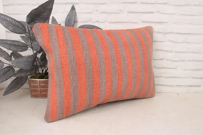 Boho Pillow Sham Cover, Southwestern Pillow Sham, Vintage Kilim Throw Pillow, Throw Kilim Pillow, Cushion Cover, 16x24 Orange Pillow - 3