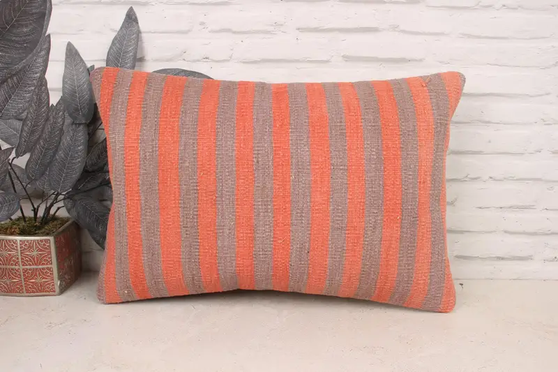 Boho Pillow Sham Cover, Southwestern Pillow Sham, Vintage Kilim Throw Pillow, Throw Kilim Pillow, Cushion Cover, 16x24 Orange Pillow - 1
