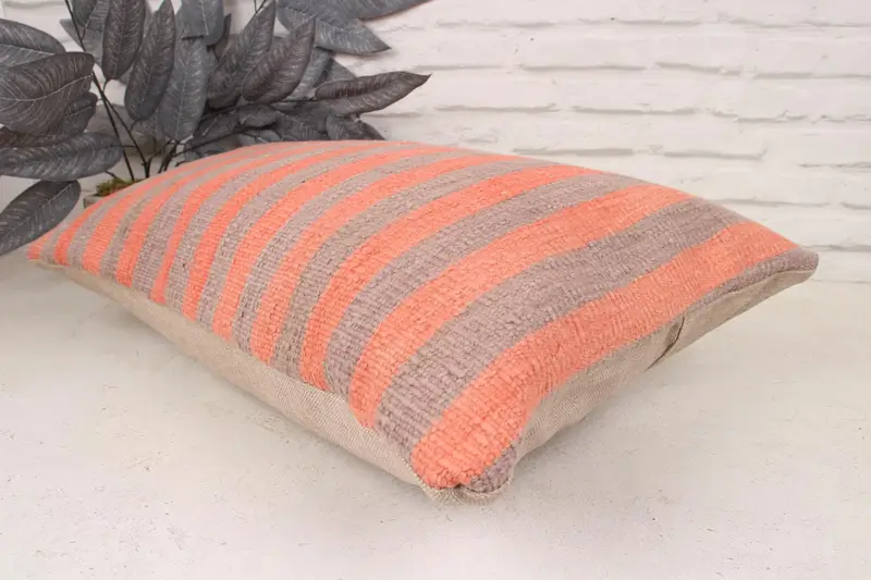 Boho Pillow Sham Cover, Southwestern Pillow Sham, Vintage Kilim Throw Pillow, Throw Kilim Pillow, Cushion Cover, 16x24 Orange Pillow - 6