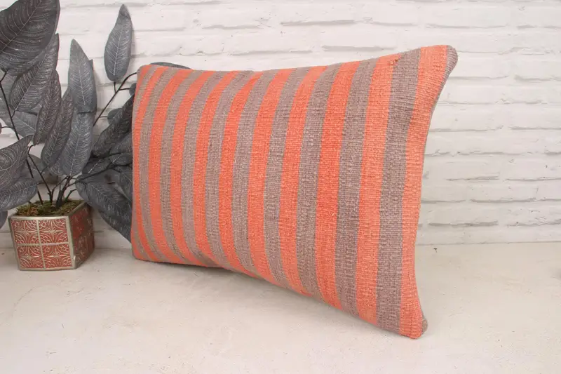Boho Pillow Sham Cover, Southwestern Pillow Sham, Vintage Kilim Throw Pillow, Throw Kilim Pillow, Cushion Cover, 16x24 Orange Pillow - 4