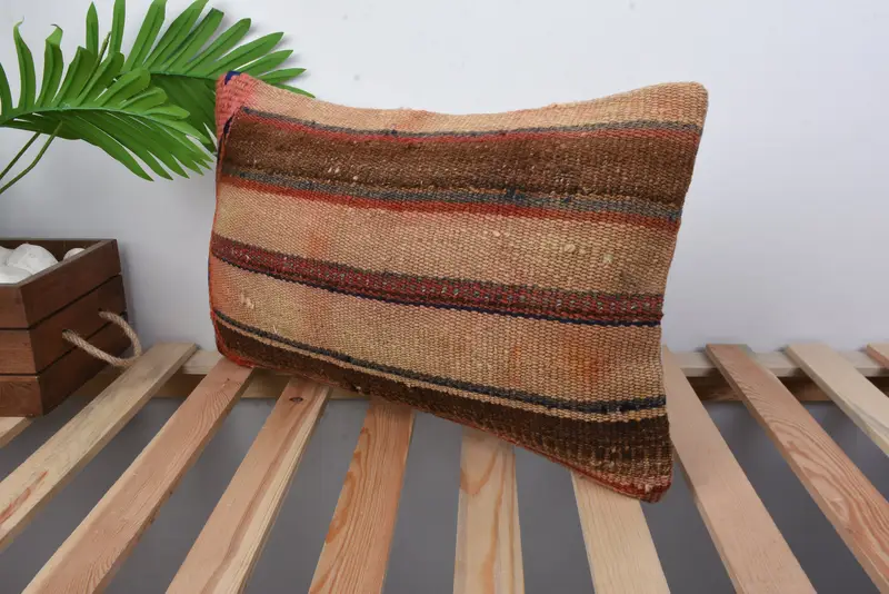 Throw Kilim Pillow, Turkish Kilim Pillow, Sofa Bolster Pillow Case, 12x20 Brown Cushion Case, Outdoor Cushion, Handmade Kilim Cushion, Pillow - 5