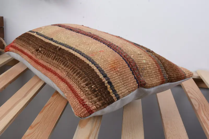 Throw Kilim Pillow, Turkish Kilim Pillow, Sofa Bolster Pillow Case, 12x20 Brown Cushion Case, Outdoor Cushion, Handmade Kilim Cushion, Pillow - 6
