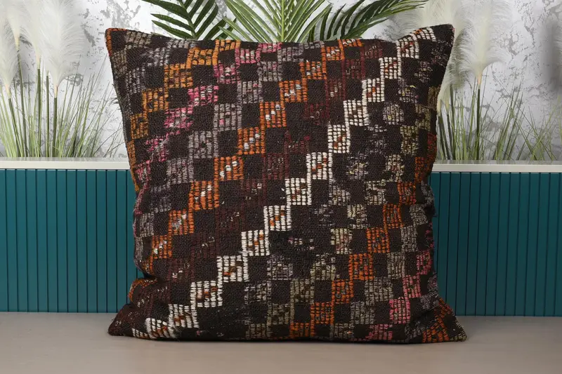 Oranges besticktes Southwestern-Wurfkissen, handgefertigtes Vintage-Kissen