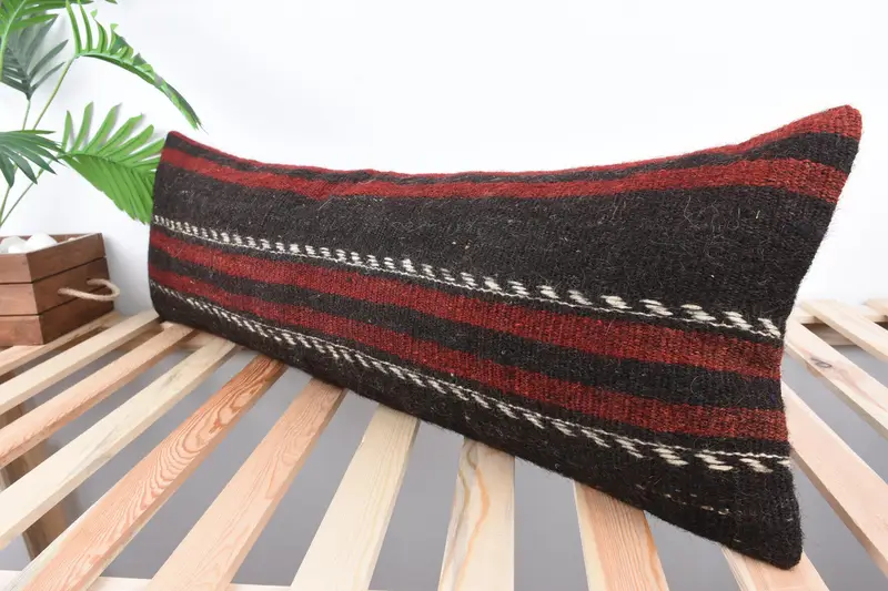 Kilim Cushion Sham, Customized Cushion, Cushion Case, Ethnical Kilim Rug Pillow, Retro Throw Cushion, 12x36 Brown Cushion Case, Turkish Kilim Pillow - 5