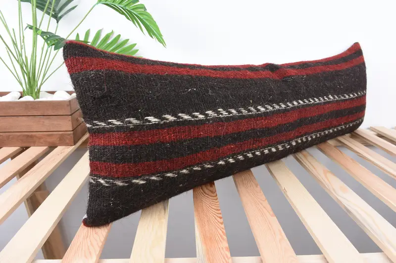 Kilim Cushion Sham, Customized Cushion, Cushion Case, Ethnical Kilim Rug Pillow, Retro Throw Cushion, 12x36 Brown Cushion Case, Turkish Kilim Pillow - 4