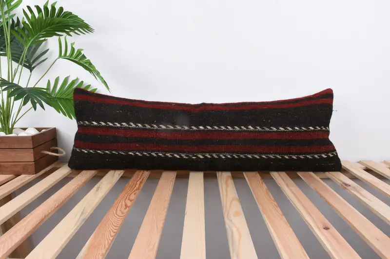 Kilim Cushion Sham, Customized Cushion, Cushion Case, Ethnical Kilim Rug Pillow, Retro Throw Cushion, 12x36 Brown Cushion Case, Turkish Kilim Pillow - 1