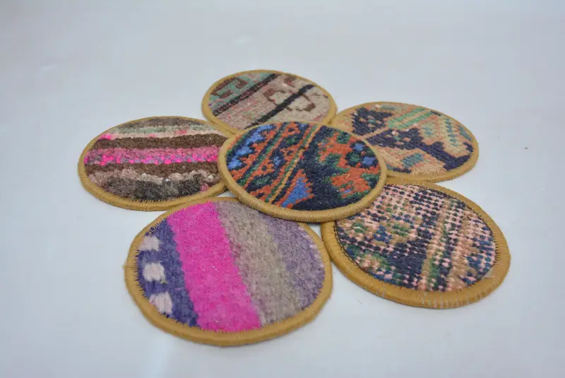 Posavasos Kilim azul y rosa, posavasos boho antideslizante