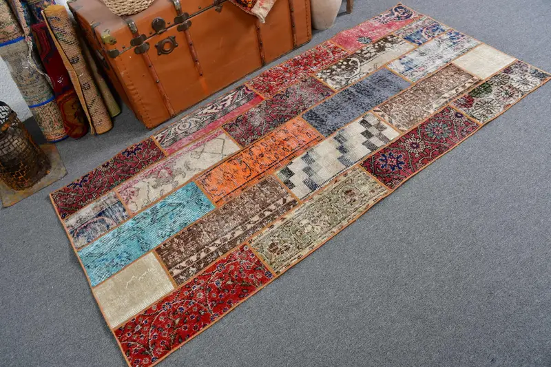 Türk Vintage Oushak Vurgulu Halı 3.1x6.8 ft, Kırmızı Oryantal Halı Yün - 1