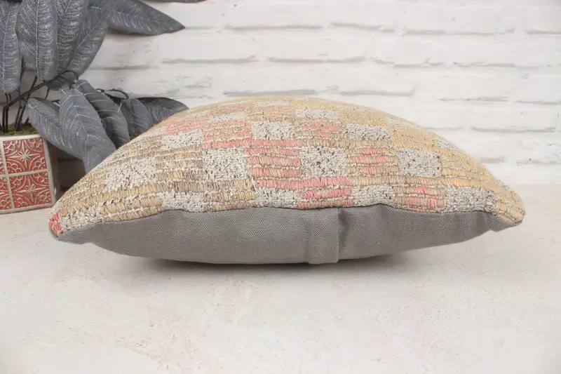 16x16 Beige Cushion Case, Boho Pillow, Ethnical Kilim Rug Pillow, Pillow, Handmade Kilim Cushion, Floor Pillow, Cotton Cushion Cover - 5