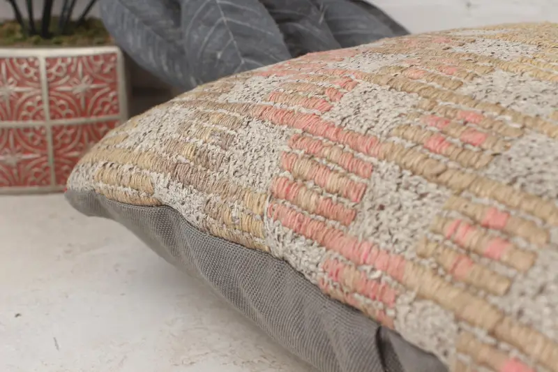 16x16 Beige Cushion Case, Boho Pillow, Ethnical Kilim Rug Pillow, Pillow, Handmade Kilim Cushion, Floor Pillow, Cotton Cushion Cover - 7