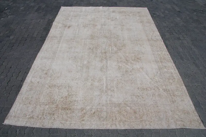 Turkish Vintage Rug, 8.8x12.7 ft Oversize Rug, White Brown Southwestern Rug - 1