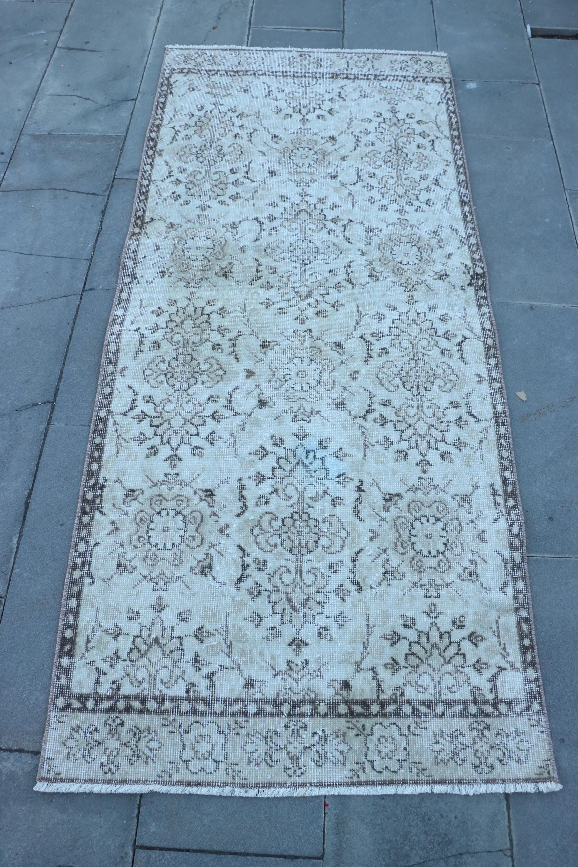 2.9x6.7 ft Türk Vintage Halı, Accent Halı, Beyaz Kahverengi Ombré Yün Halı - 1