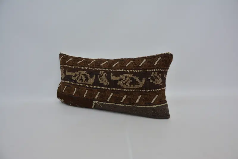 Brown & Beige Embroidered Pillow, 12x24 Inches Rectangle Throw Pillow - 4