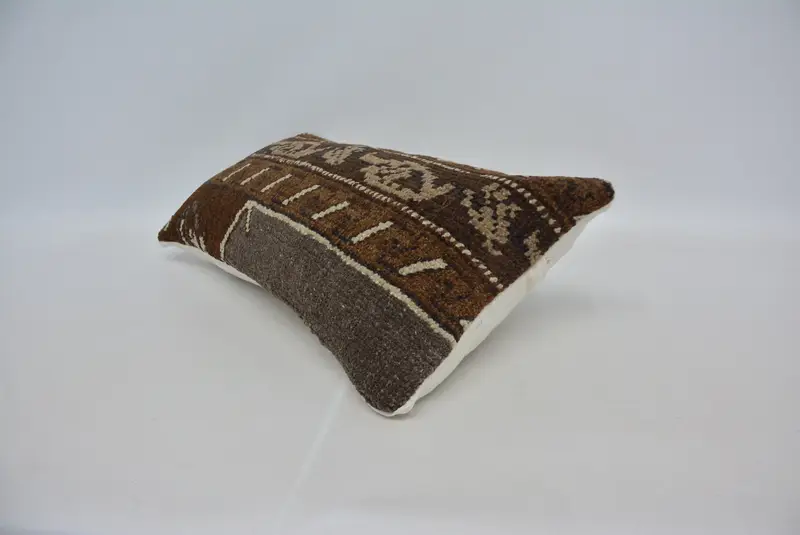 Brown & Beige Embroidered Pillow, 12x24 Inches Rectangle Throw Pillow - 6