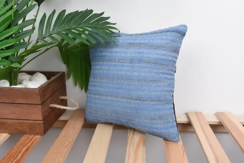 Crochet Pattern Cushion, Indoor Cushion Case, Throw Kilim Pillow, Pillow Sham, 12x12 Blue Pillow, Turkish Pillow, Vintage Pillow - 5