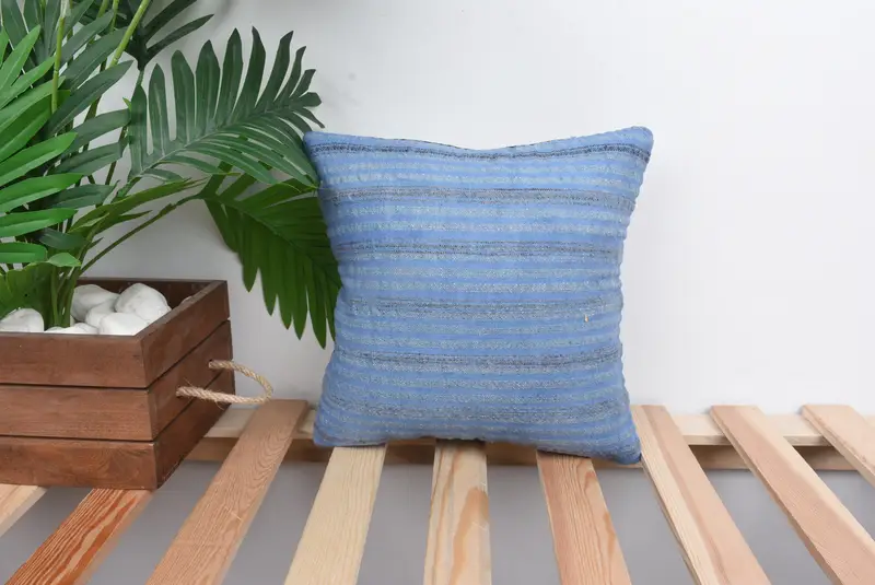 Crochet Pattern Cushion, Indoor Cushion Case, Throw Kilim Pillow, Pillow Sham, 12x12 Blue Pillow, Turkish Pillow, Vintage Pillow - 1
