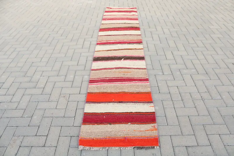 2,1x10,4 ft türkischer Teppich, Vintage Läuferteppich, rotbrauner Orientteppich - 1