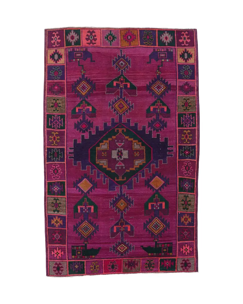 パープル & ブルー チェック ラグ 5x8 フィート エレガントな装飾