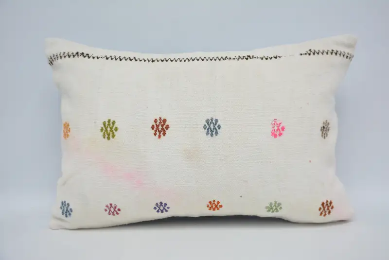 Turkish Pillow, 16x24 White Pillow Case, Cushion Case, Home Decor Pillow, Tapestry Pillow Cover, Turkish Bench Pillow Case, Turkish Kilim Pillow - 1
