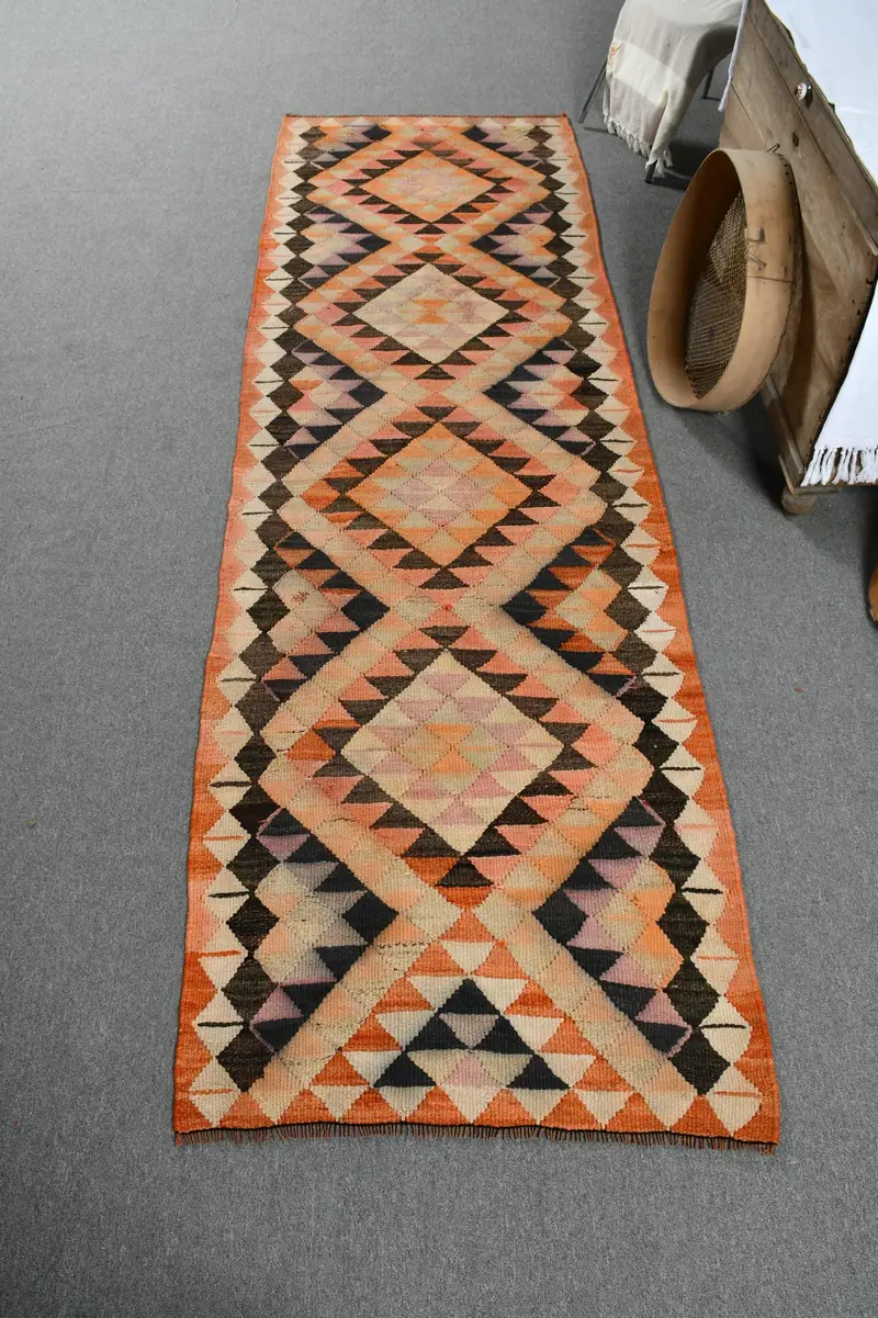 Türk Halısı, Yolluk 3x10.1 ft Halı, Kilim Turuncu Çizgili Halı - 1