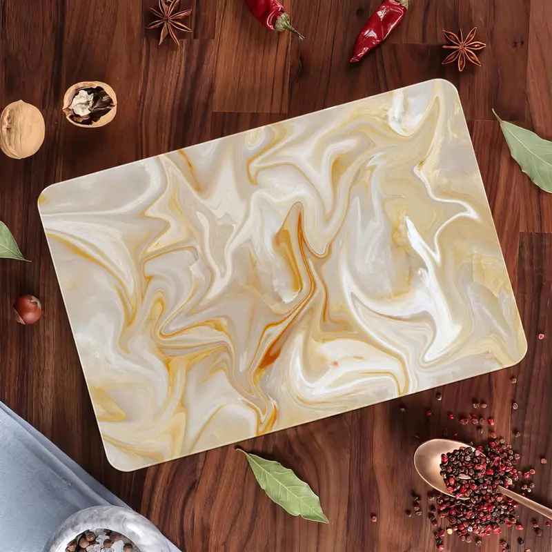 Altın Mermer Tasarımlı Turuncu Mermer Cam Kesme Tahtası