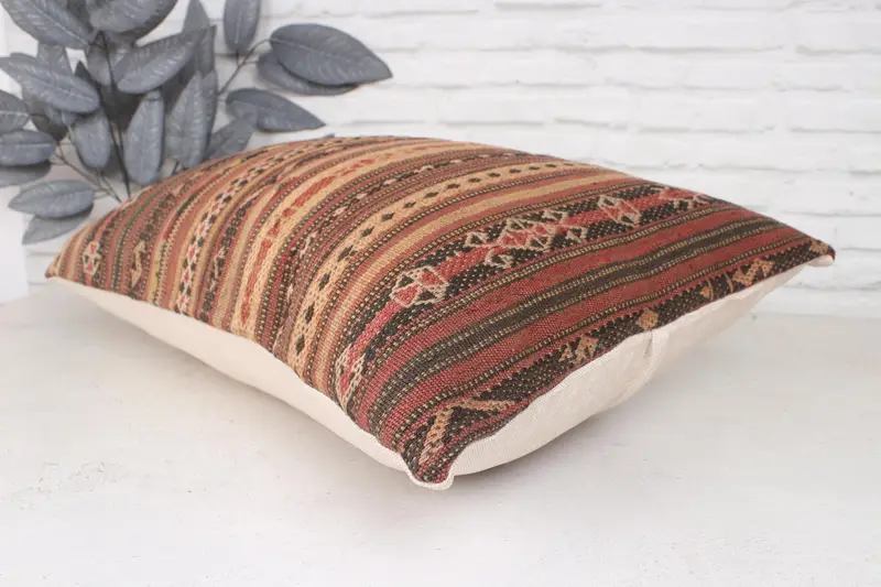 Decorative Bolster Cushion Cover, Vintage Kilim Throw Pillow, Pillow Case, Vintage Pillow, Pillow for Couch, 20x28 Brown Pillow Case - 6