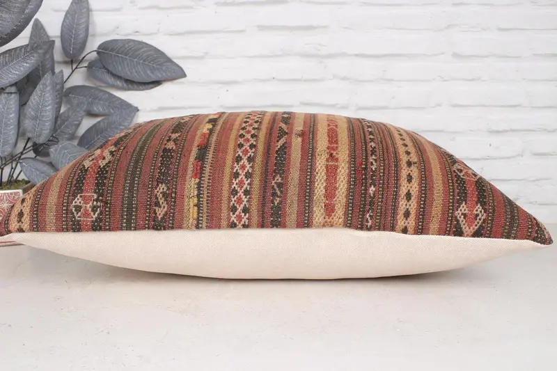 Decorative Bolster Cushion Cover, Vintage Kilim Throw Pillow, Pillow Case, Vintage Pillow, Pillow for Couch, 20x28 Brown Pillow Case - 5