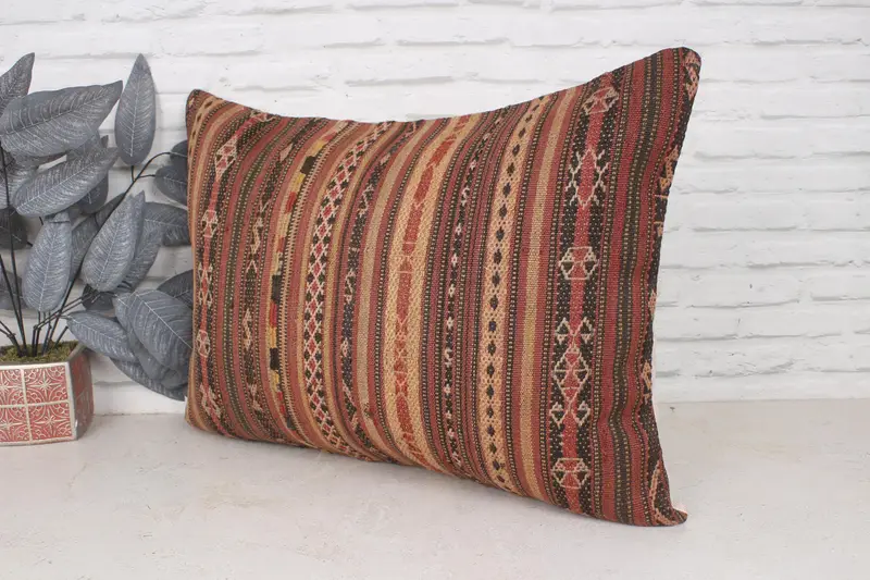 Decorative Bolster Cushion Cover, Vintage Kilim Throw Pillow, Pillow Case, Vintage Pillow, Pillow for Couch, 20x28 Brown Pillow Case - 4