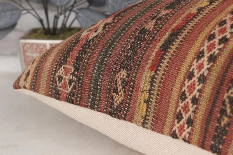 Decorative Bolster Cushion Cover, Vintage Kilim Throw Pillow, Pillow Case, Vintage Pillow, Pillow for Couch, 20x28 Brown Pillow Case - 7