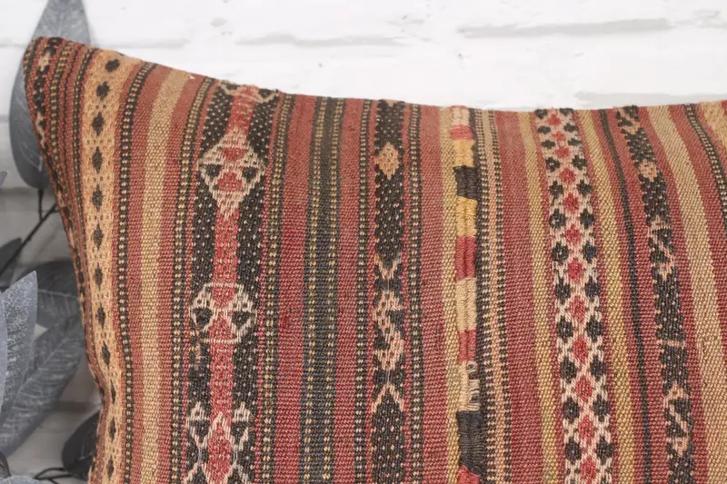 Decorative Bolster Cushion Cover, Vintage Kilim Throw Pillow, Pillow Case, Vintage Pillow, Pillow for Couch, 20x28 Brown Pillow Case - 2
