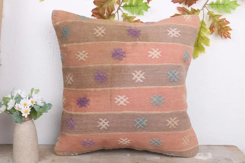 Pillow Case, Southwestern Cushion Case, Handmade Kilim Cushion, Boho Pillow, 18x18 Orange Pillow Cover, Boho Pillow Sham Cover - 2