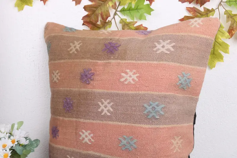Pillow Case, Southwestern Cushion Case, Handmade Kilim Cushion, Boho Pillow, 18x18 Orange Pillow Cover, Boho Pillow Sham Cover - 5