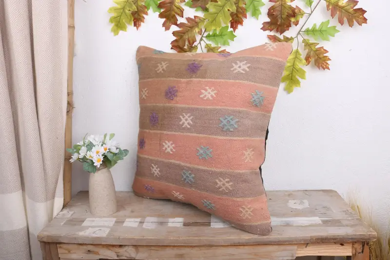 Pillow Case, Southwestern Cushion Case, Handmade Kilim Cushion, Boho Pillow, 18x18 Orange Pillow Cover, Boho Pillow Sham Cover - 4