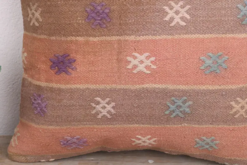 Pillow Case, Southwestern Cushion Case, Handmade Kilim Cushion, Boho Pillow, 18x18 Orange Pillow Cover, Boho Pillow Sham Cover - 3