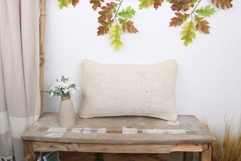 Lounge Throw Cushion, Boho Pillow, Kilim Pillow, Pillow Case, 12x20 White Pillow, Boho Pillow Sham Cover, Tribal Cushion, Garden Pillow - 1