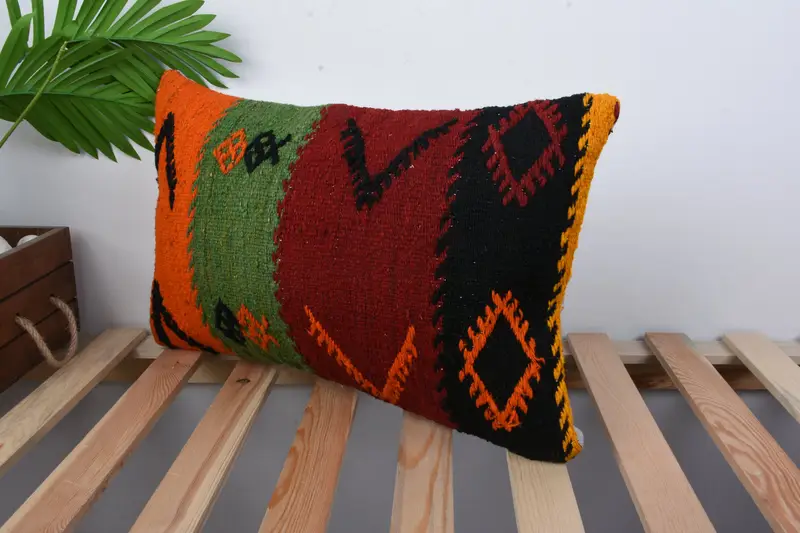 Turkish Kilim Pillow, Kilim Cushion Sham, Morroccon Kilim Cushion Pillow Sham, Pillow Cover, 12x20 Red Cushion, Home Decor Pillow - 5