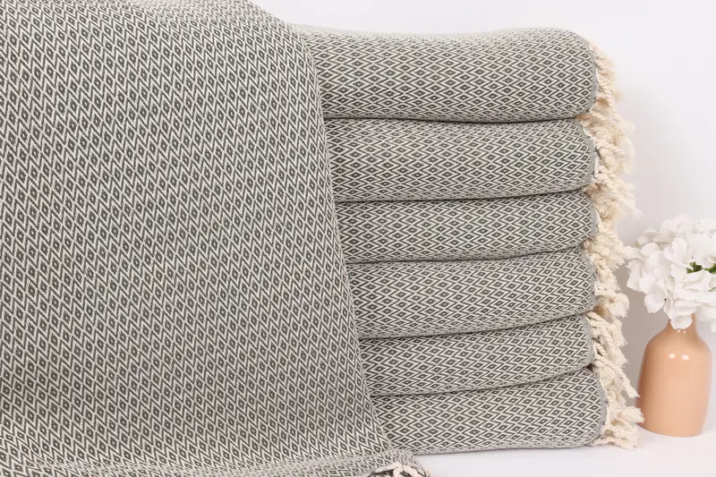 Housewarming Gift, Aesthetic Blanket, 96x80 Cotton Diamond Towel, Turkish Cotton Throw Blanket, Bedspread, Gift For Bride, Bridal Shower Gift - 1