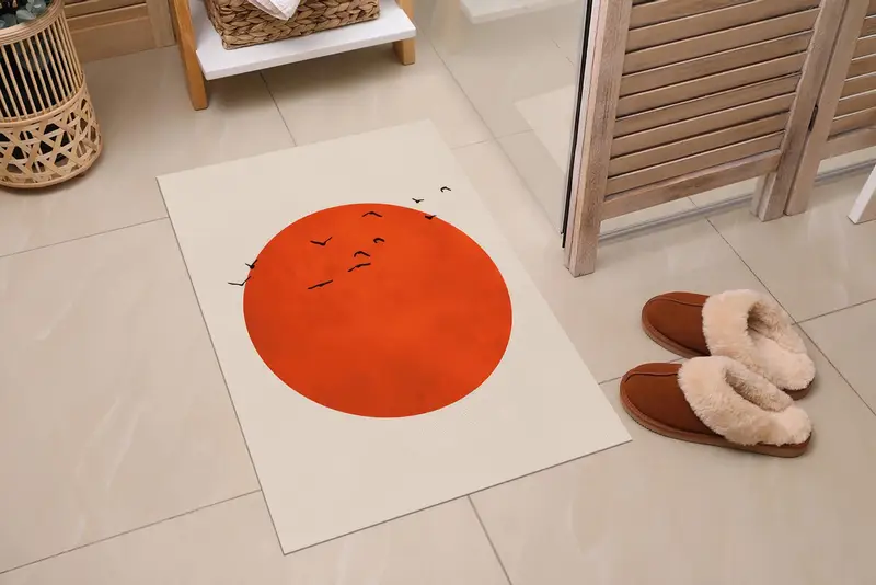 エレガントなプリントラグ：ボヘミアンバード、抽象、トレンディ、日本のデザイン